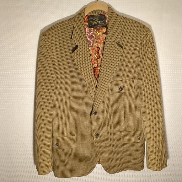 1971 Vintage Double Knit Blazer Size 40 Jacket Psychedelic Lining 70s Mod - Picture 1 of 8